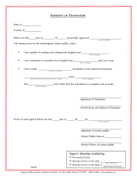 South Dakota Affidavit/Translator Notarial Certificate Pad